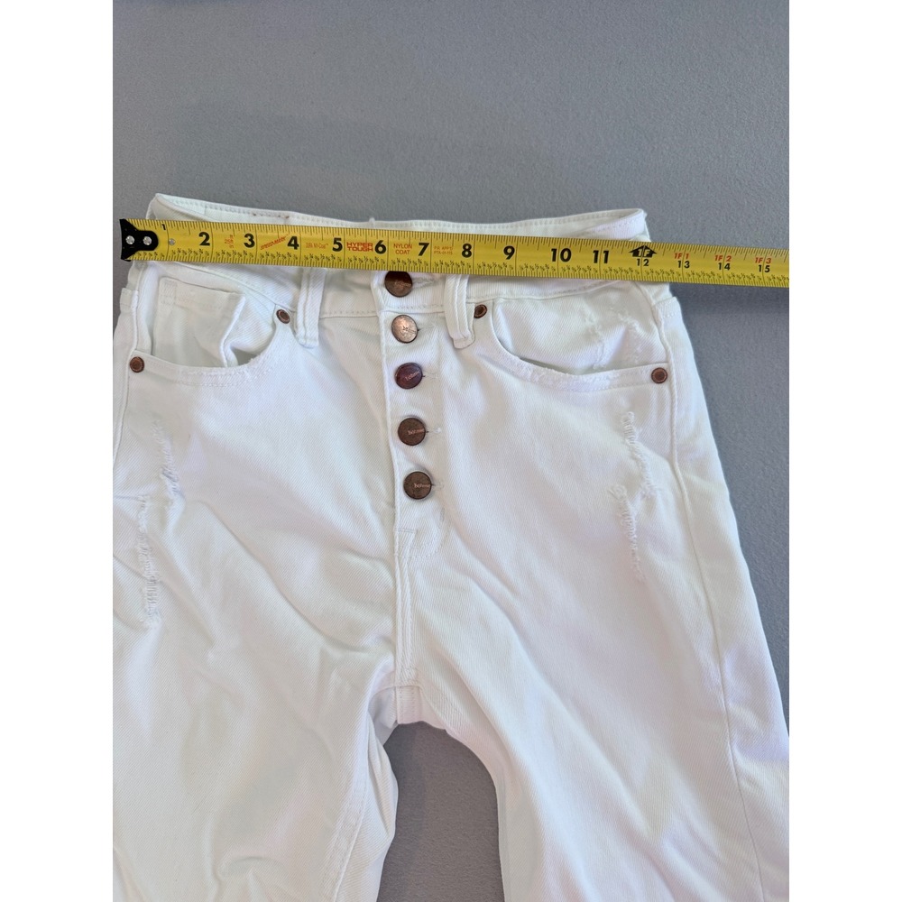 Bohme White Denim Bermuda Shorts Button Fly Distressed Frayed Hem 25 - Picture 3 of 6